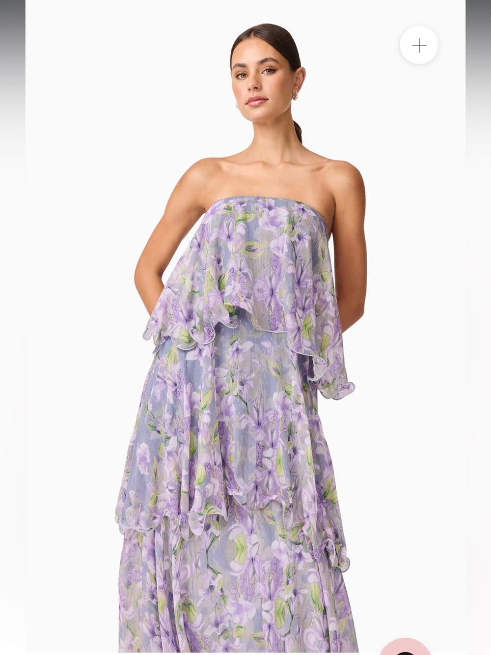 elliatt milena purple floral print tiered strapless maxi dress size small NEW - Picture 5 of 13